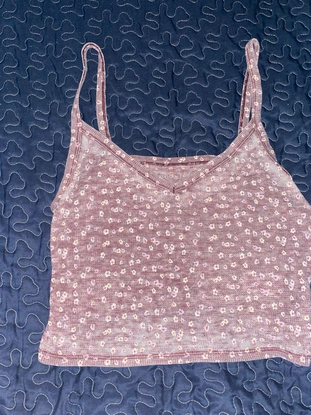 American Eagle Outfitters Mauve Pink Floral Ribbed Cropped Cami